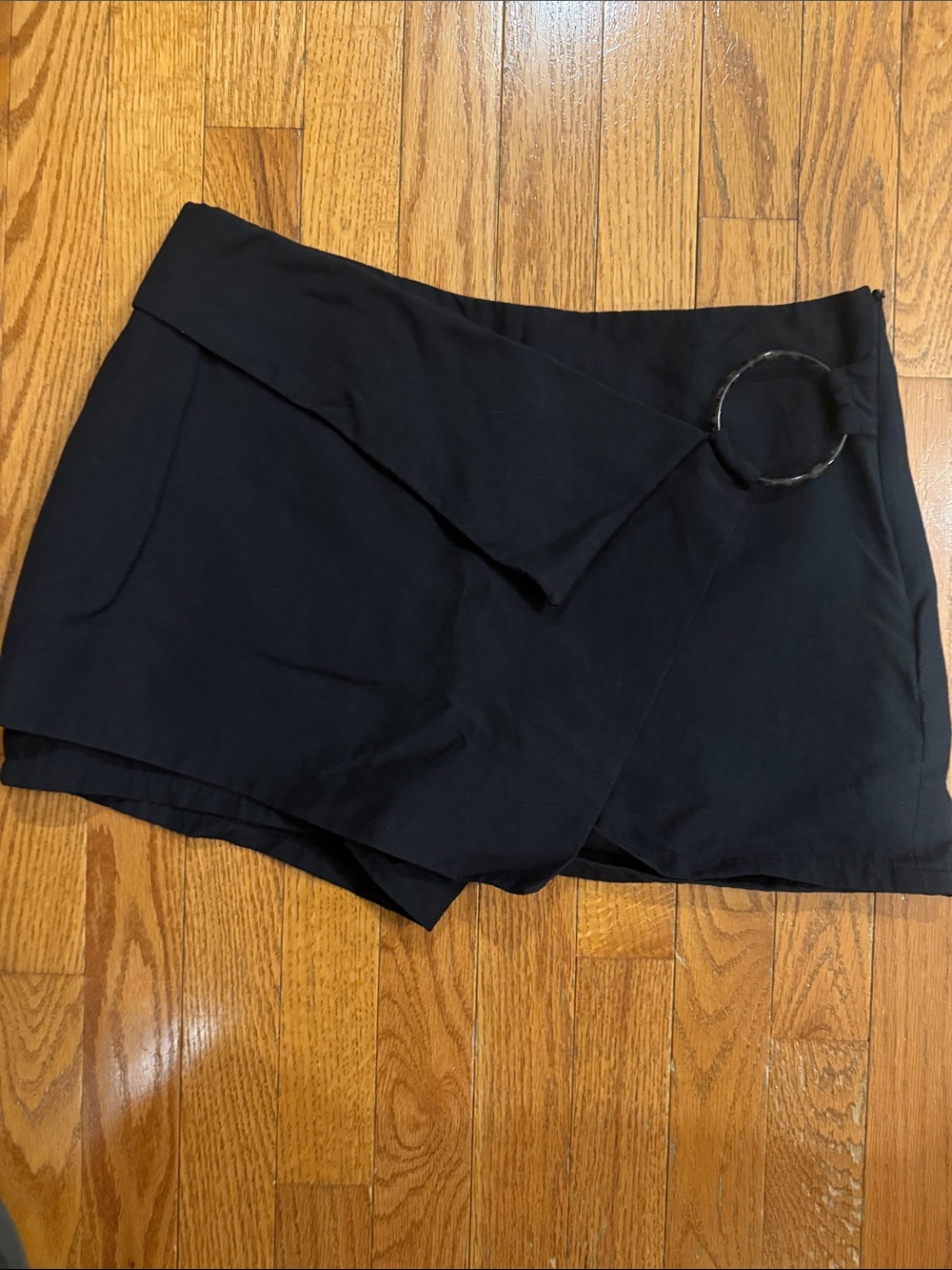 Zara Black Asymmetric Wrap Skort with O-Ring